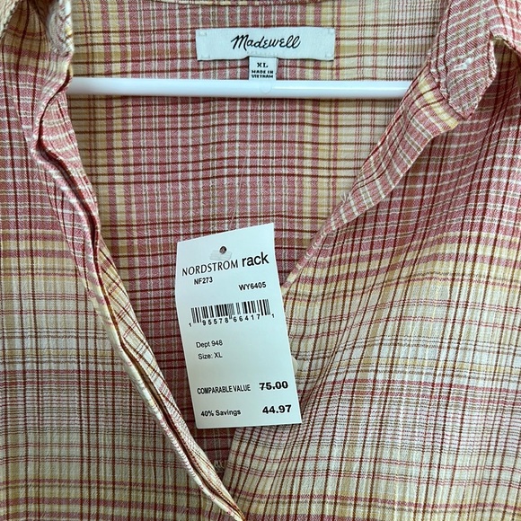 Madewell Pink and Tan Short Sleeve Top - Hidden Buttons - NWT - Picture 2 of 7